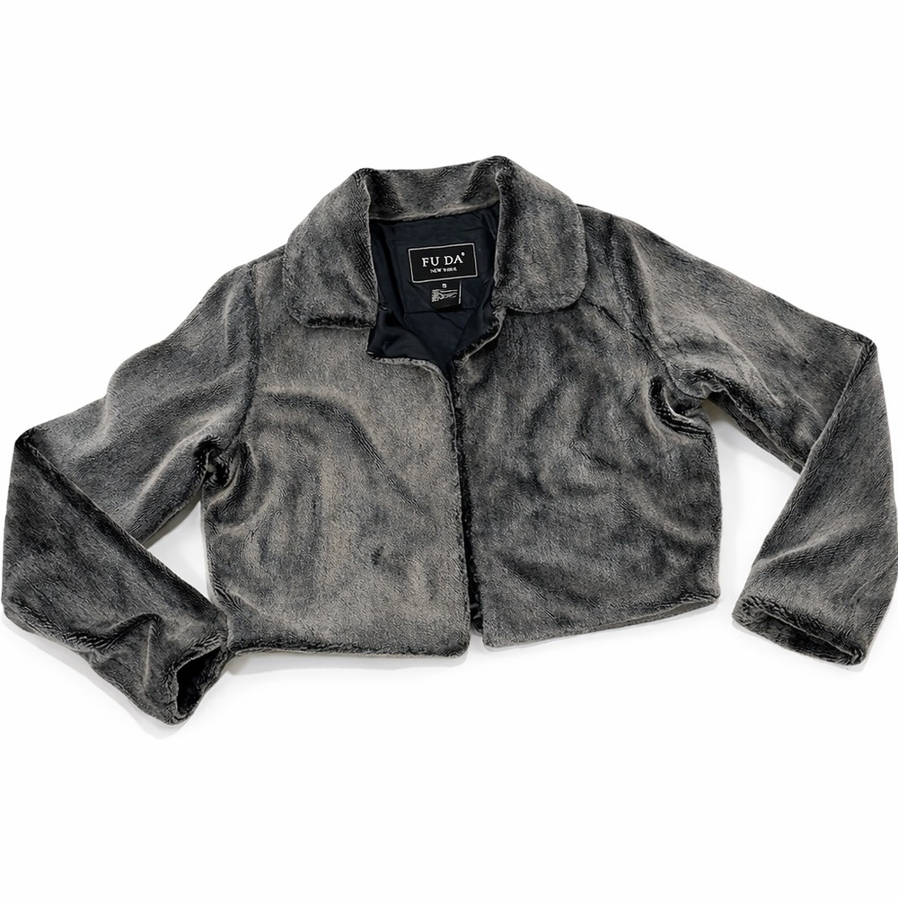 FUDA jacket fur Women's Gray Faux Fur Jacket cape bolero small mob wive buchona